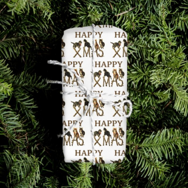 Vintag Happy Xmas Niedlich Cat Kitten Weihnachten Geschenkpapier (Von Creator hochgeladen)