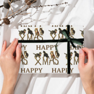 Vintag Happy Xmas Niedlich Cat Kitten Weihnachten Geschenkpapier Set