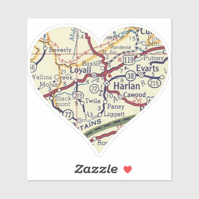 Vintag Harlan KY Map Aufkleber (Blatt)