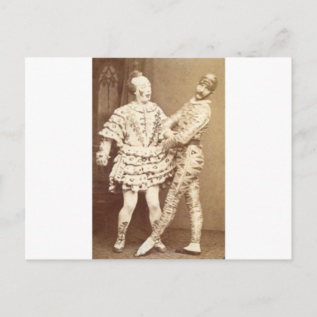 Vintag Harlequin & Clown Postkarte (Vorderseite)