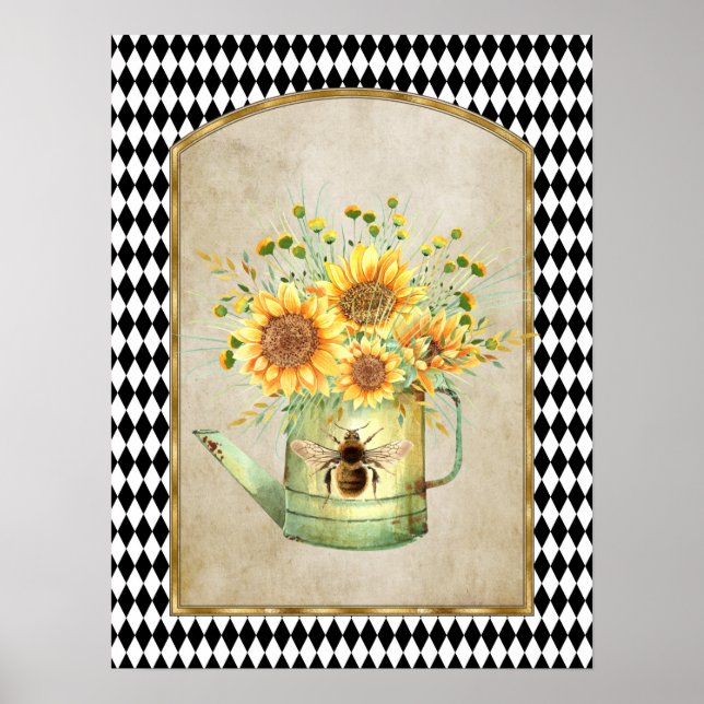 Vintag Harlequin Garden Sonnenblumen Poster (Vorne)
