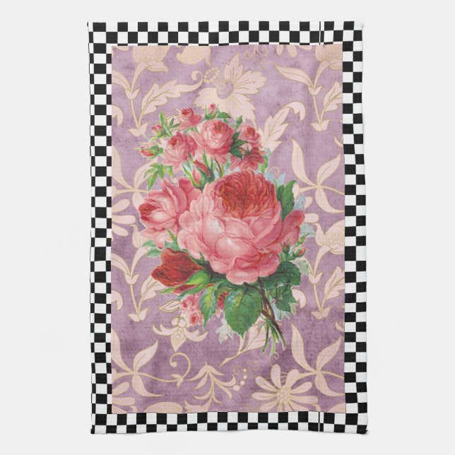 Vintag Harlequin Pink Roses Geschirrtuch (Vertikal)
