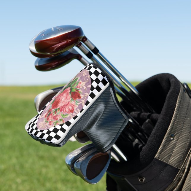Vintag Harlequin Pink Roses Golf Headcover (In Situ)
