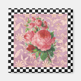 Vintag Harlequin Pink Roses Magnet