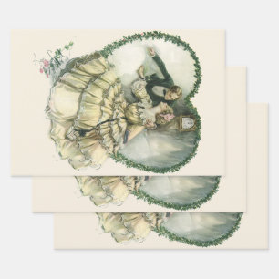 Vintag Harrison Fisher, Weihnachtsbräune und Gräue Geschenkpapier Set