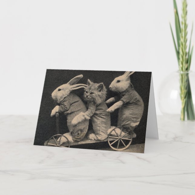 Vintag - Häschen und Kätzchen, Karte (Vorderseite)