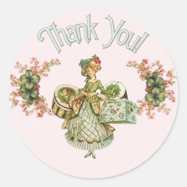Vintag Hat Box Lady Danke Stickers (Vorderseite)