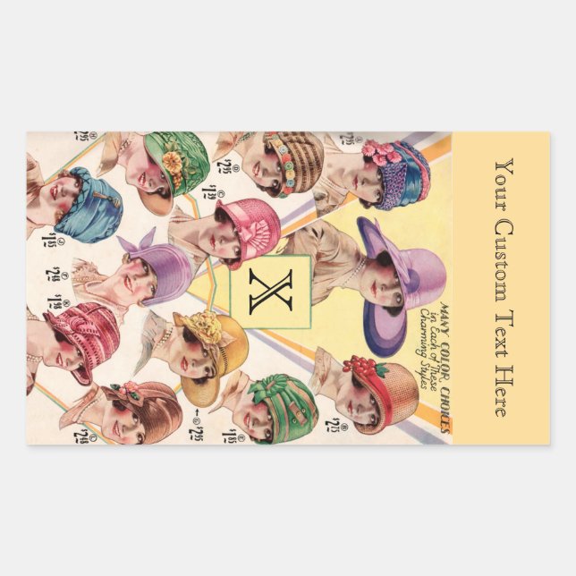 Vintag Hats Aufkleber für benutzerdefinierte Monog (Vorderseite)