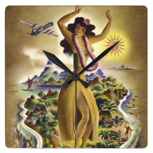 Vintag Hawaii 2 Quadratische Wanduhr