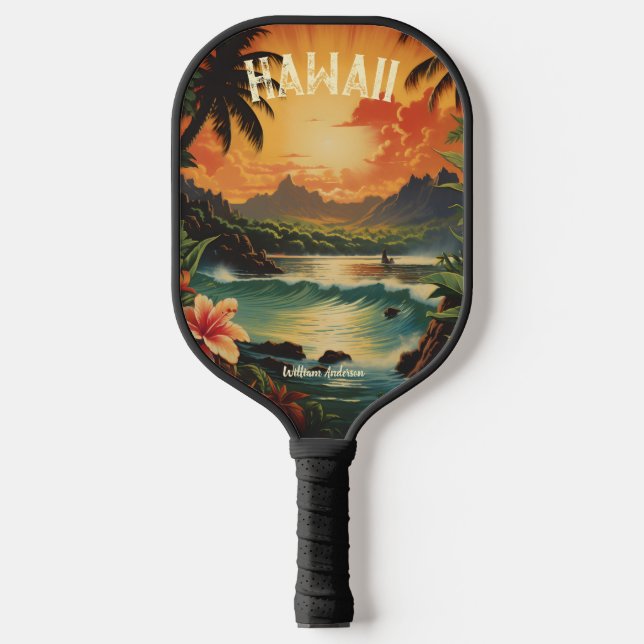Vintag Hawaii Art Hawaii Beach Pickleball Schläger (Vorderseite)