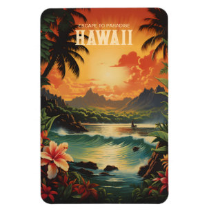 Vintag Hawaii Beach Travel Art Magnet