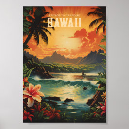 Vintag Hawaii Beach Travel Art Poster