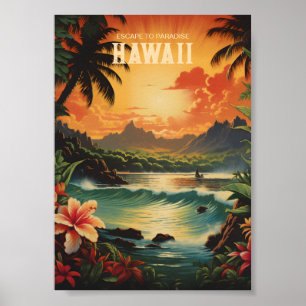 Vintag Hawaii Beach Travel Art Poster