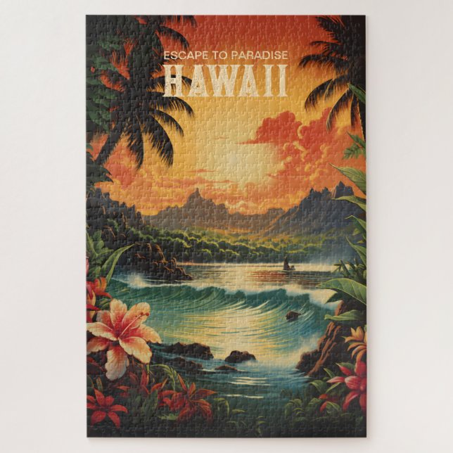 Vintag Hawaii Beach Travel Art Puzzle (Vertikal)
