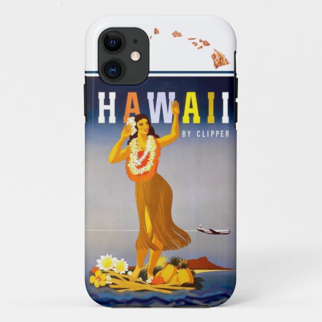 Vintag Hawaii Hula Art Hawaiian Islands Map Case-Mate iPhone Hülle (Rückseite)
