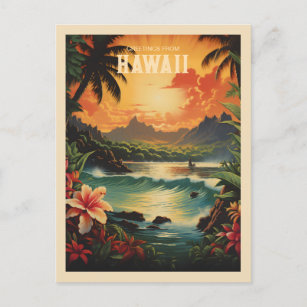 Vintag Hawaii Tropical Beach Travel Postkarte