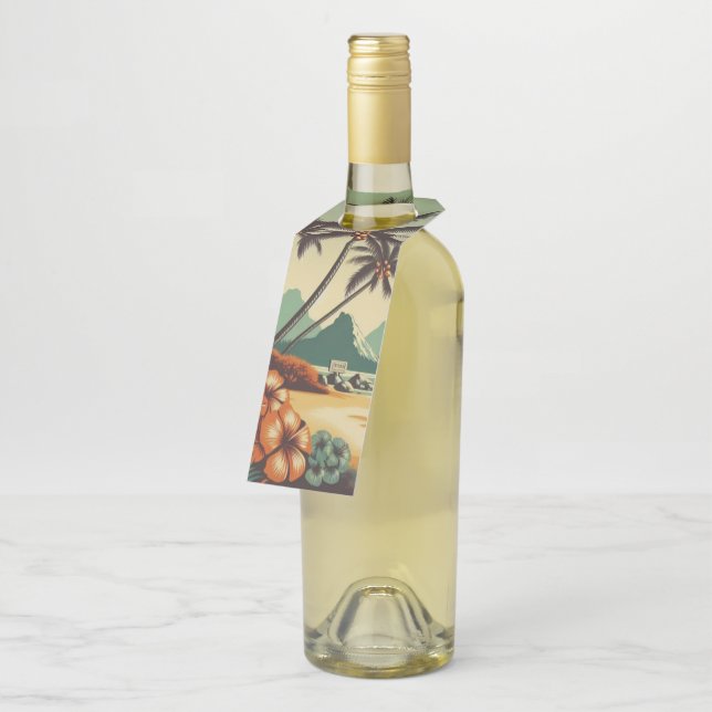 Vintag Hawaii/Tropisch Flaschenanhänger (Angewinkelt)