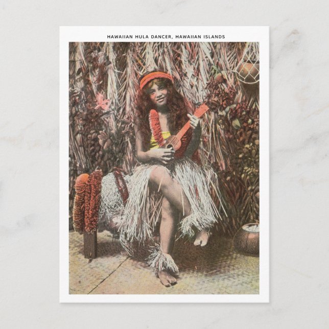 Vintag Hawaiian Hula Dancer Playing Ukulele Postkarte (Vorderseite)