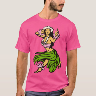 Vintag Hawaiian Hula Dancer toon Retro Hula Girl T-Shirt