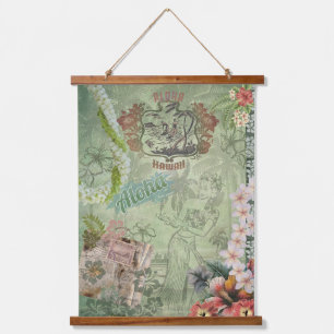 Vintag Hawaiian Scrapbook Aloha Hula Wandteppich Mit Holzrahmen