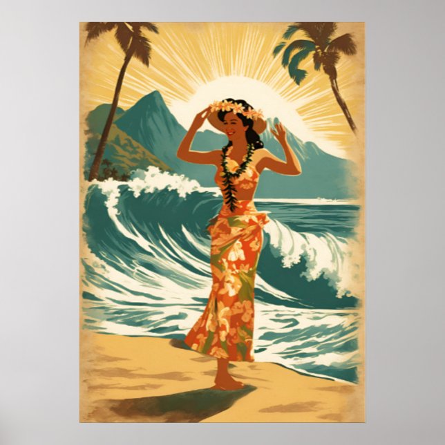 Vintag Hawaiian Travel Honolulu Mittelpazifik Poster (Vorne)