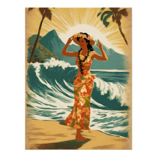 Vintag Hawaiian Travel Honolulu Mittelpazifik Poster