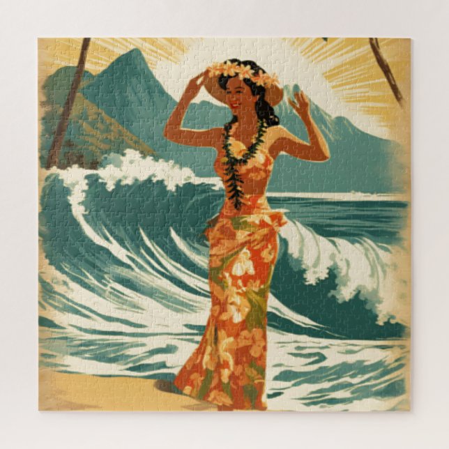 Vintag Hawaiian Travel Honolulu Mittelpazifik Puzzle (Vertikal)