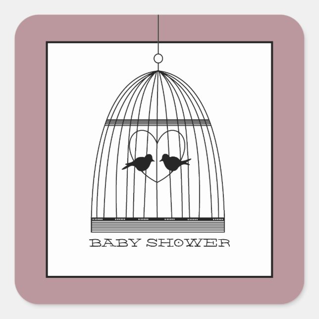 Vintag Heart Birdcage Baby Dusche Quadratischer Aufkleber (Vorderseite)