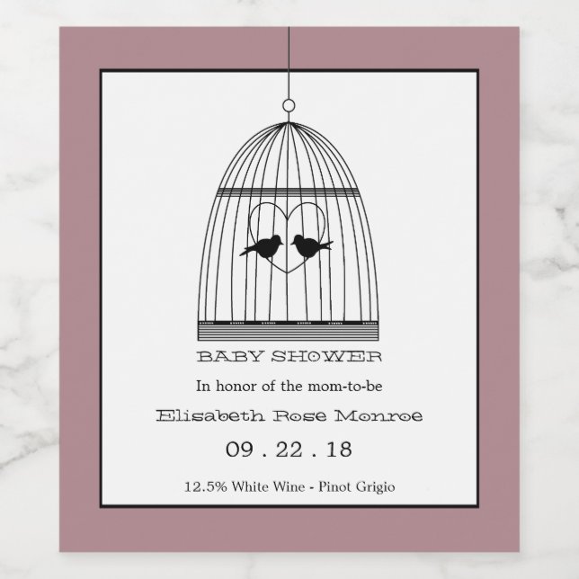 Vintag Heart Birdcage Baby Dusche Weinetikett (Einzelnes Label)
