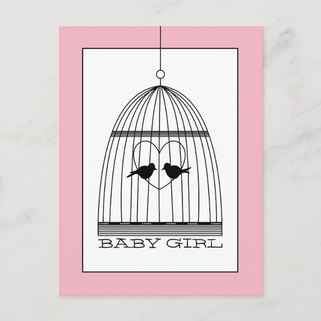Vintag Heart Birdcage Baby Girl Ankündigung (Vorderseite)