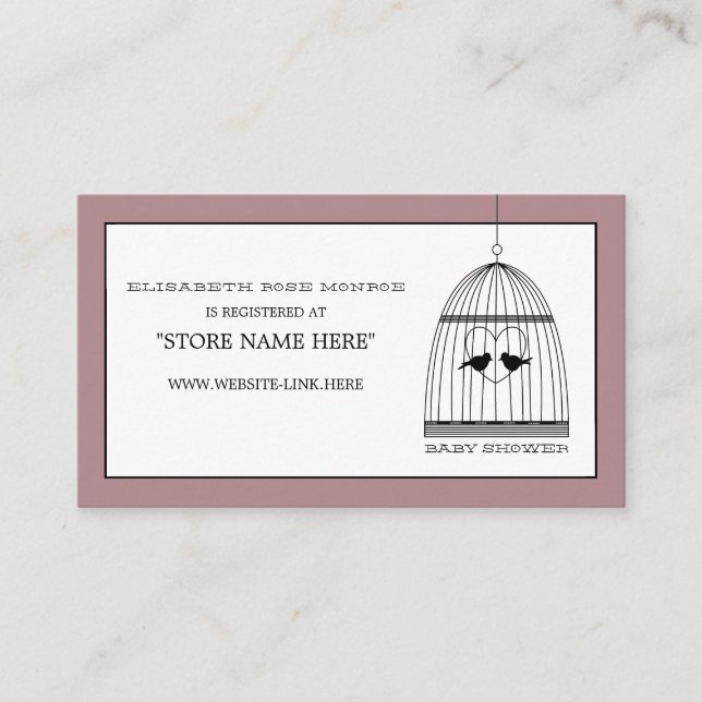 Vintag Heart Birdcage Baby Shooting Registry Begleitkarte (Vorderseite)
