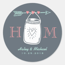 Vintag Heart Mason Jar Monogram Wedding Sticker