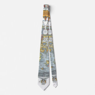 Vintag Heart Shaped Antique World Map Peter Apian Krawatte