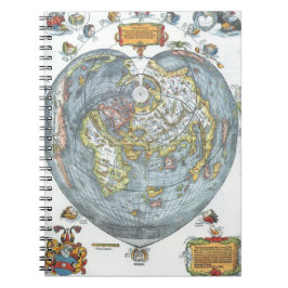 Vintag Heart Shaped Antique World Map Peter Apian Notizblock