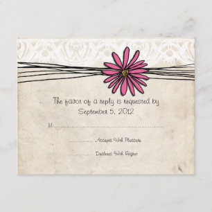 Vintag-hell-rosa Daisy Wedding RSVP Karte