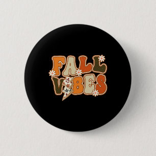 Vintag Hello Fall Floral Groovy Fall Vibes Herbst Button