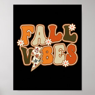Vintag Hello Fall Floral Groovy Fall Vibes Herbst Poster