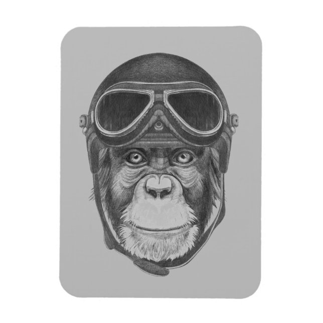 Vintag Helmet Chimpanzee Magnet (Vertikal)