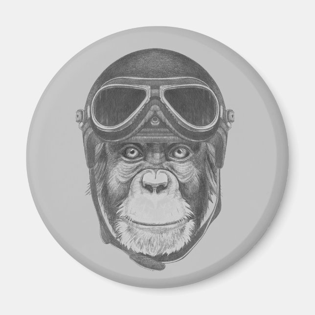 Vintag Helmet Chimpanzee Magnet (Vorne)