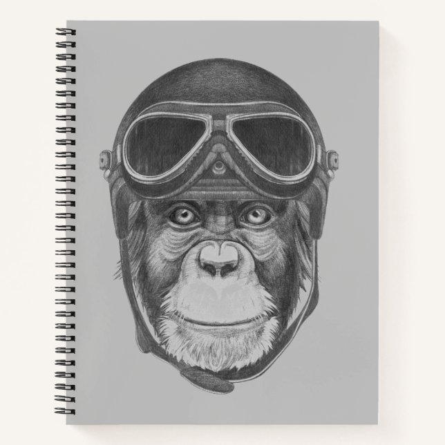 Vintag Helmet Chimpanzee Notizbuch (Vorderseite)