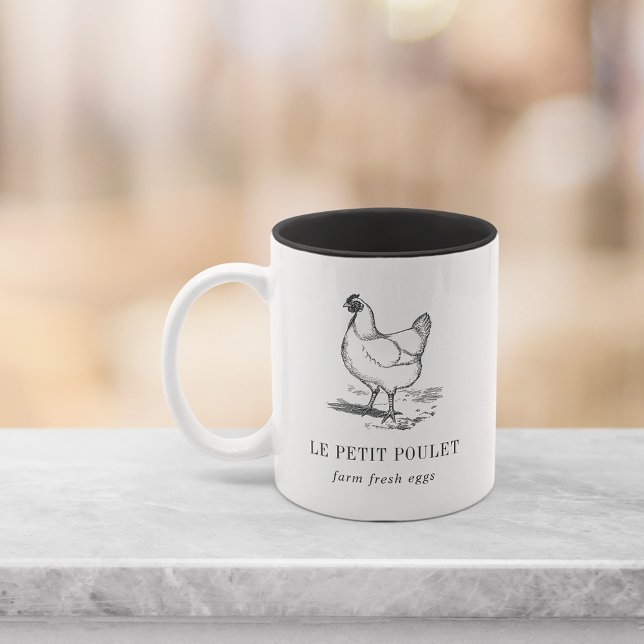 Vintag-Hen-Logo | PERSONALISIERT Zweifarbige Tasse (Von Creator hochgeladen)