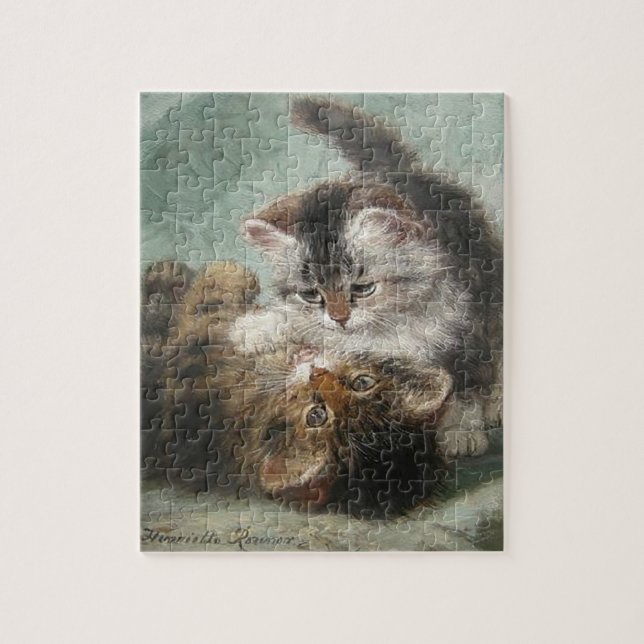 Vintag Henriëtte Ronner Knip spielt Kätzchen Puzzle (Vertikal)