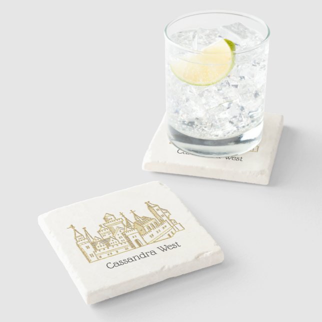 Vintag Heraldic Castle #2 Wappen Imitate Gold Steinuntersetzer (Seitenansicht)