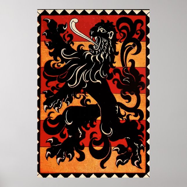 Vintag Heraldic Lion (Belgien) Poster (Vorne)