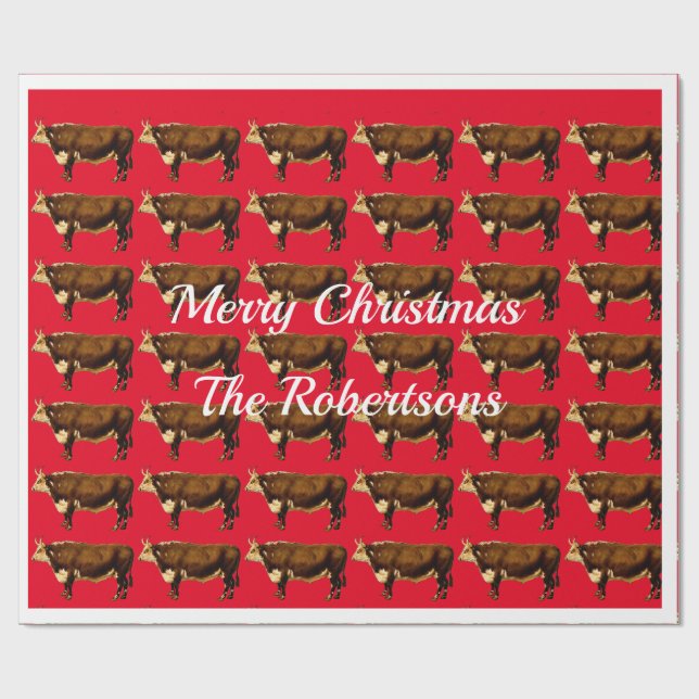 Vintag Hereford Bulls auf Red Geschenkpapier (Flach)