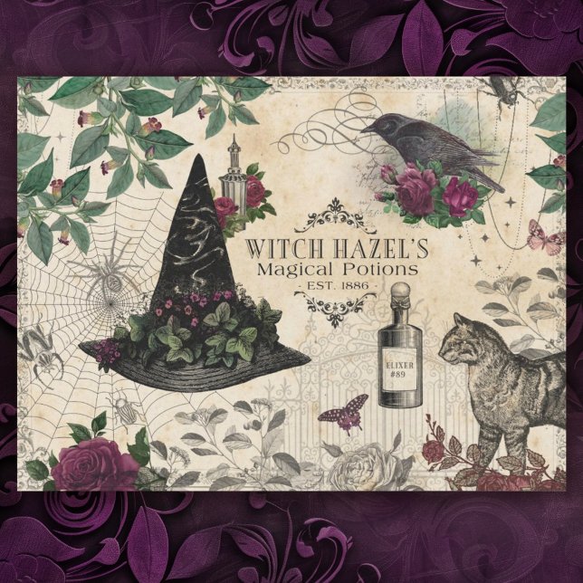 Vintag-Hexe-Halloween-Ephemera Geschenkpapier Set (Vintage Witch Halloween Wrapping paper, Great for decorating for a Halloween party.)