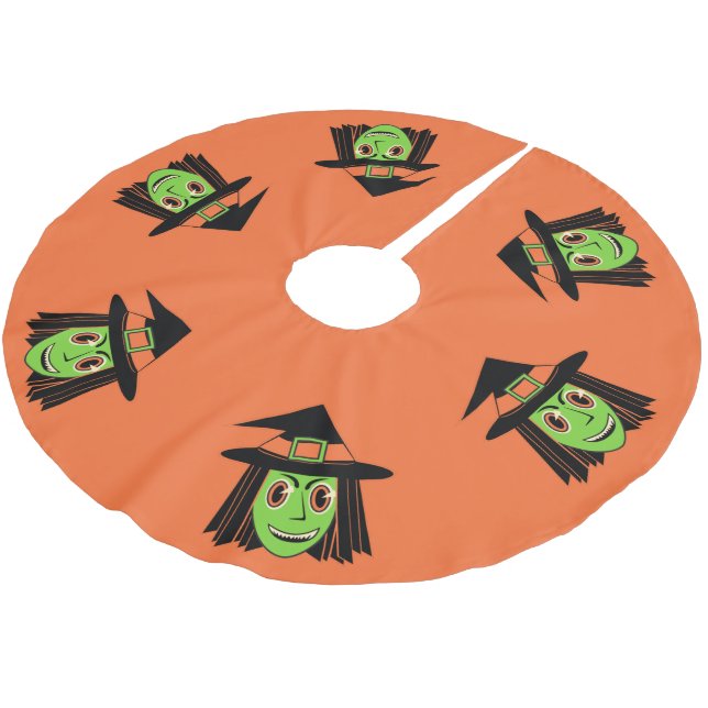 Vintag-Hexe-Pinsel-Polyester-Tree-Rock Polyester Weihnachtsbaumdecke (Schrägansicht)