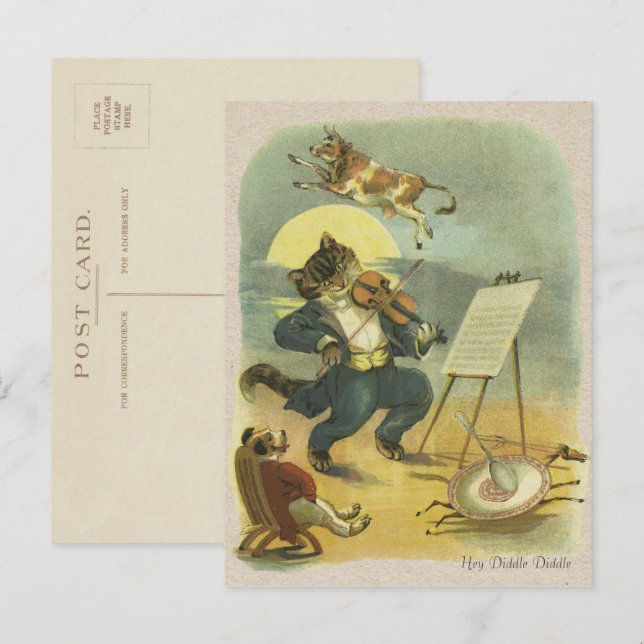 Vintag Hey Diddle Diddle Kinderzimmer Rhyme wieder Postkarte (Vorne/Hinten)