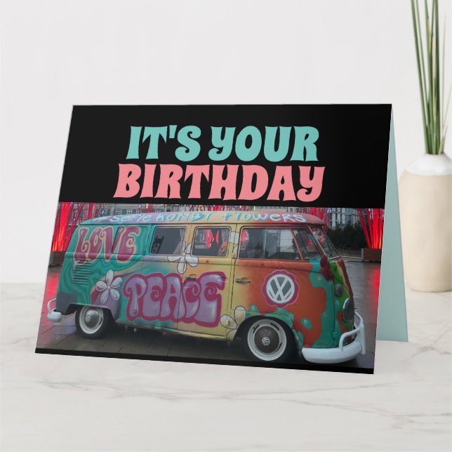VINTAG HIPPIE VAN FUNNY GREETY BIRTHDAY CARD DANKESKARTE (Vorderseite)