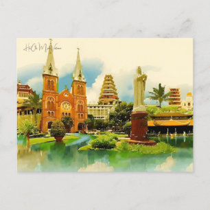Vintag ho chi minh Vietnam Travel Water color Postkarte